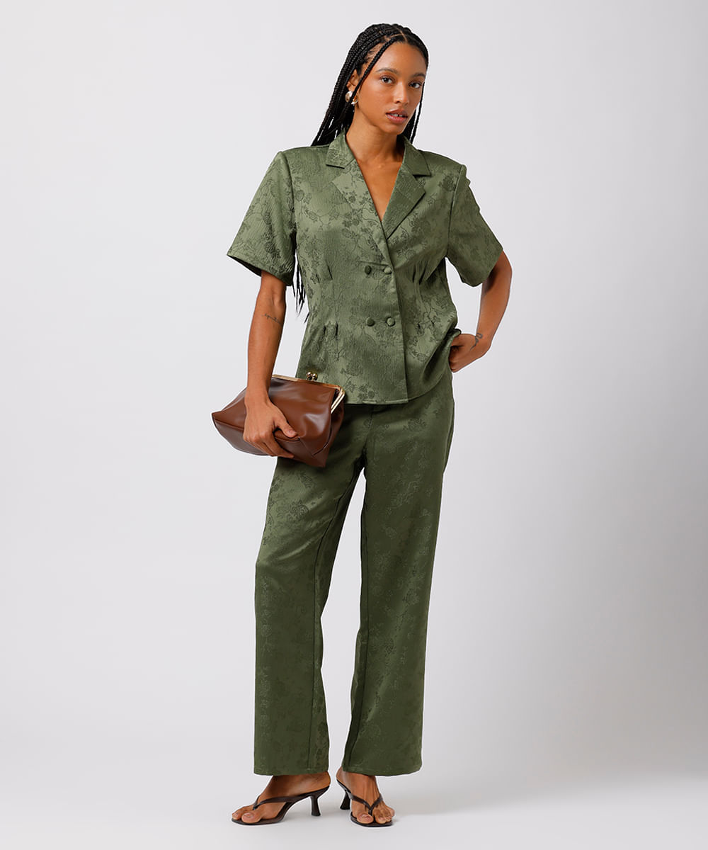 blusa feminina de jacquard floral mindset verde