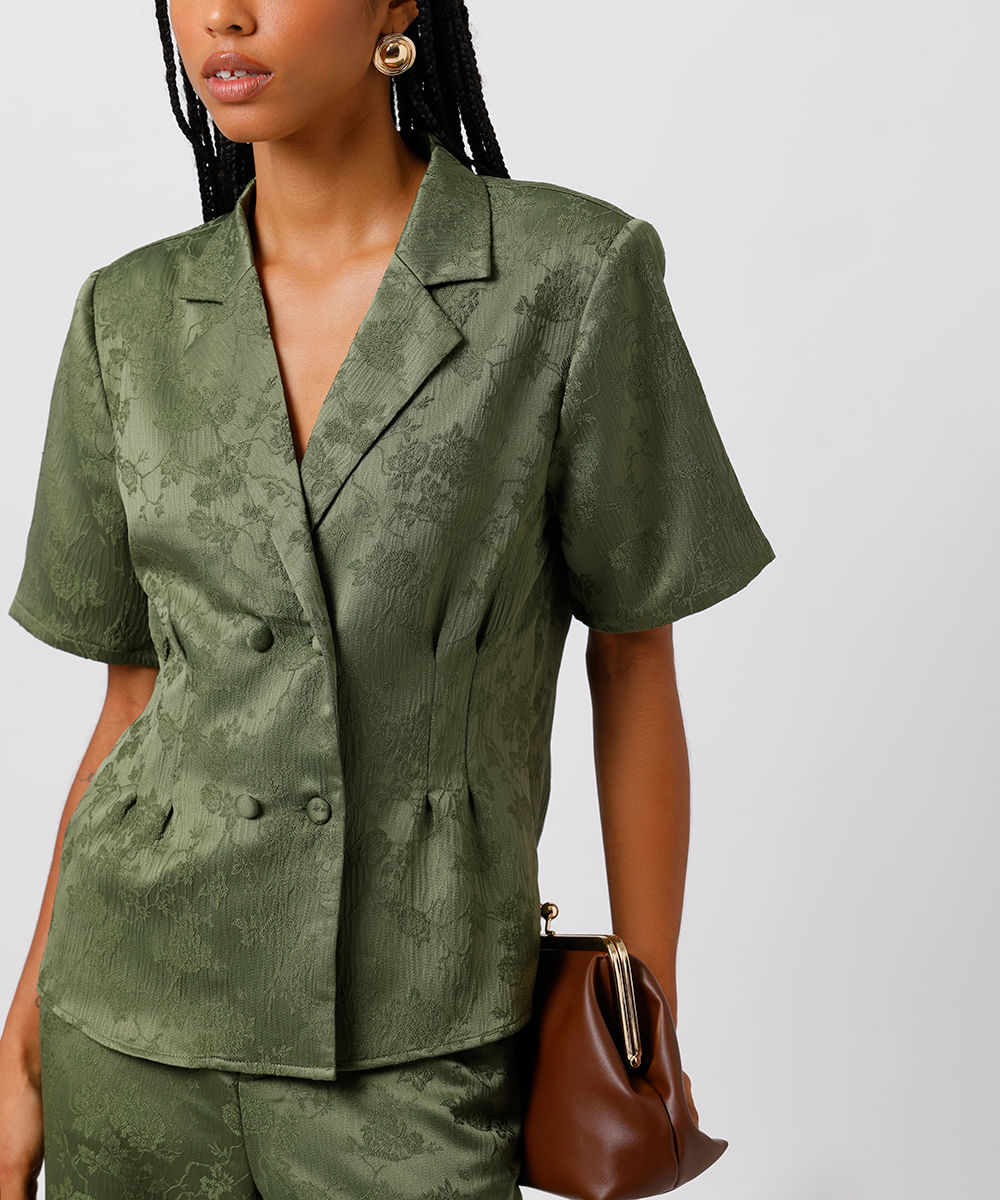 blusa feminina de jacquard floral mindset verde