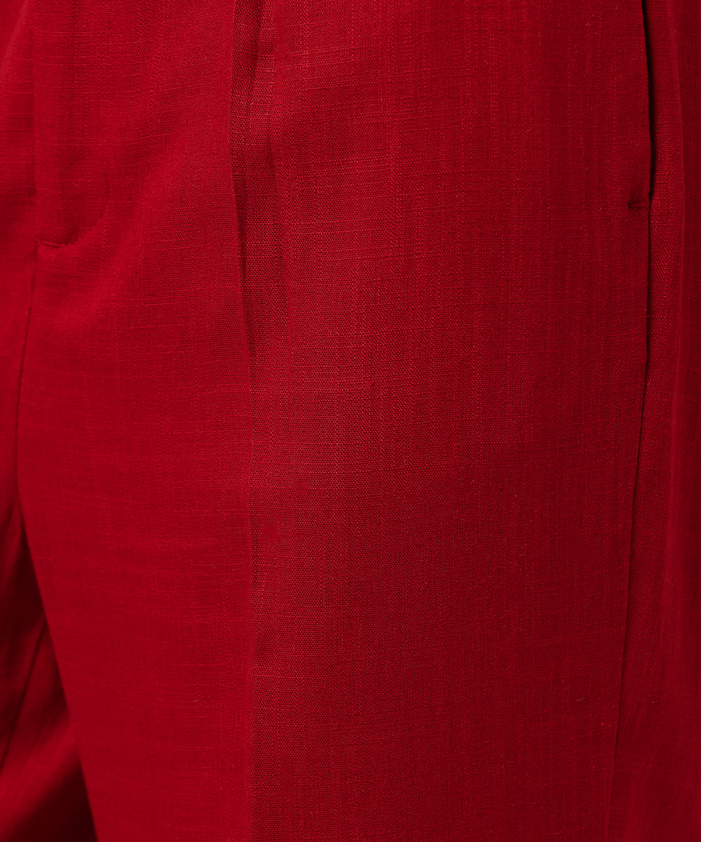 calça reta feminina de alfaiataria com linho pregas mindset vinho