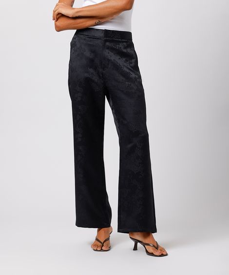 calça reta feminina de jacquard floral mindset preta