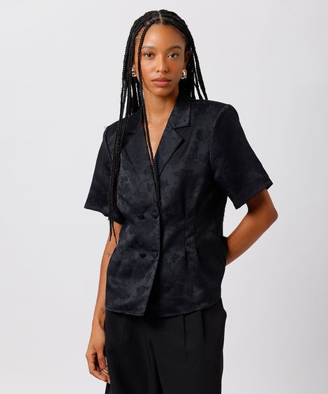 blusa feminina de jacquard floral mindset preta