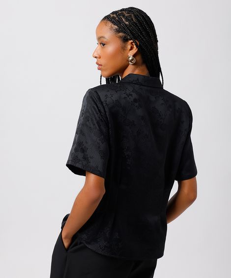 blusa feminina de jacquard floral mindset preta