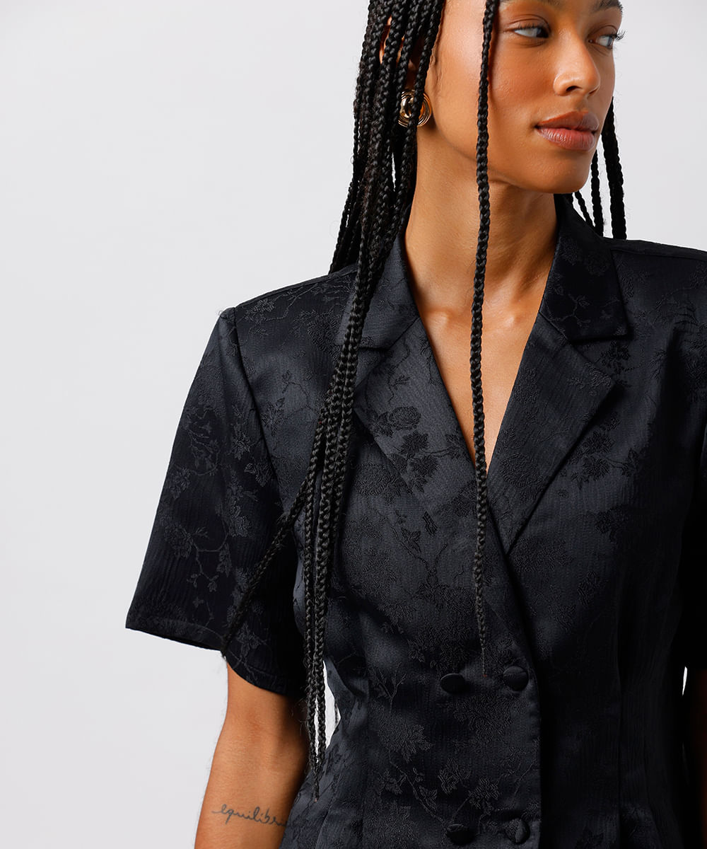 blusa feminina de jacquard floral mindset preta