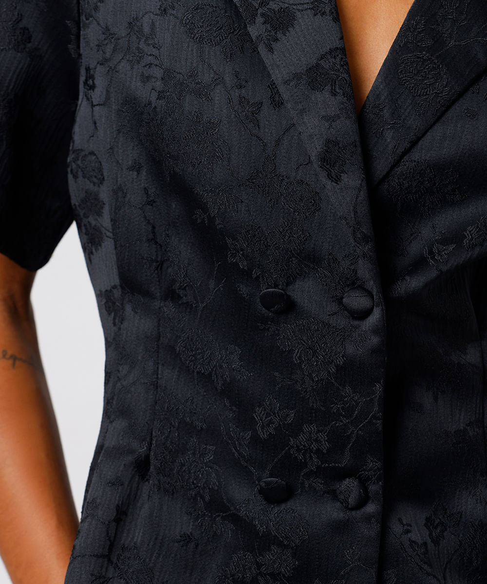 blusa feminina de jacquard floral mindset preta