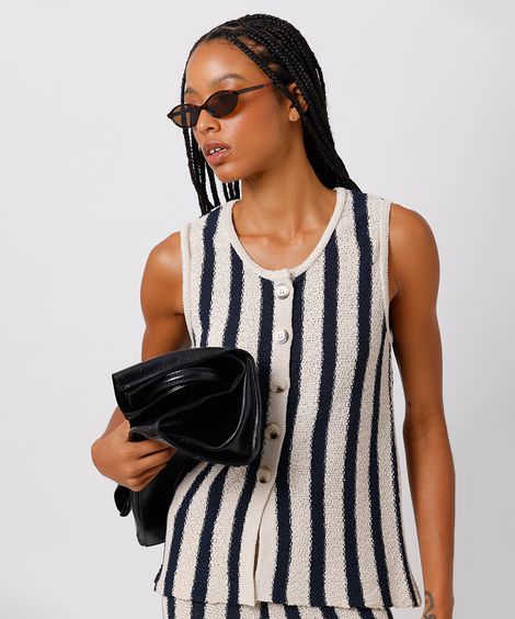 colete feminino de tricot texturizado listrado mindset colorido