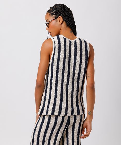 colete feminino de tricot texturizado listrado mindset colorido