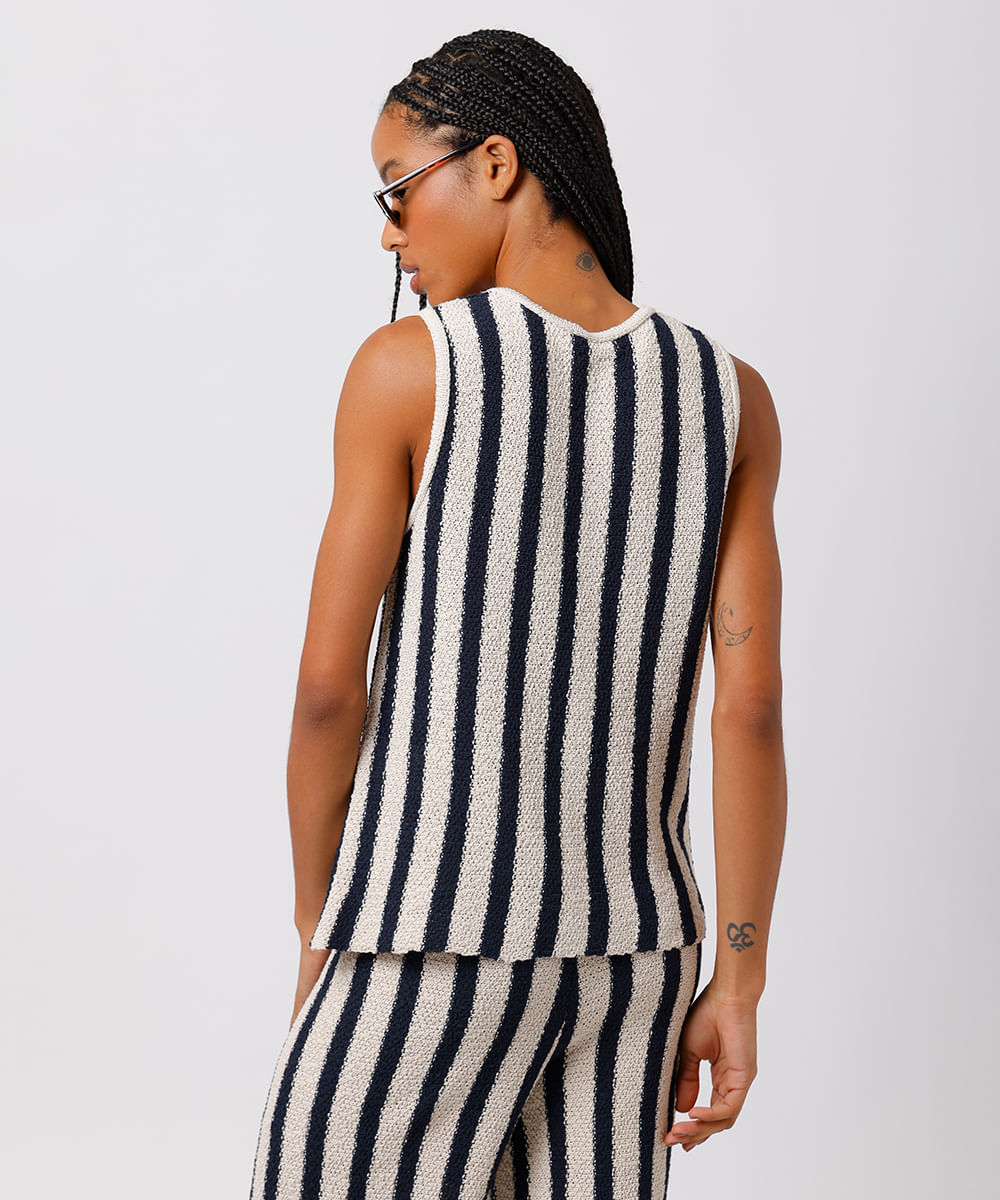 colete feminino de tricot texturizado listrado mindset colorido