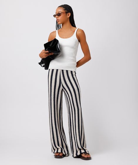 calça reta feminina de tricot texturizada listrada mindset colorido