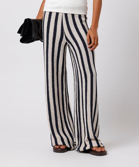calça reta feminina de tricot texturizada listrada mindset colorido