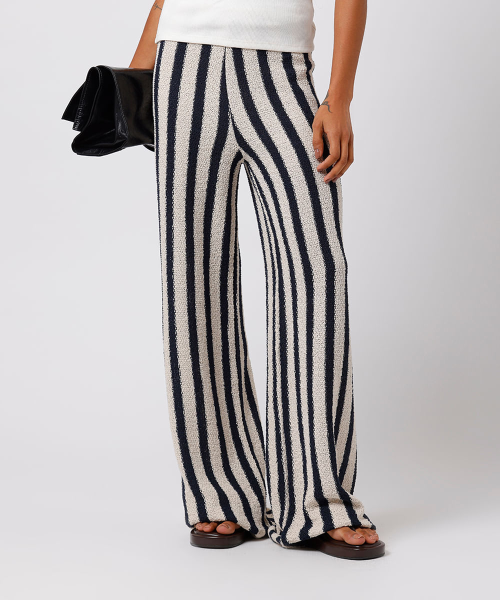 calça reta feminina de tricot texturizada listrada mindset colorido