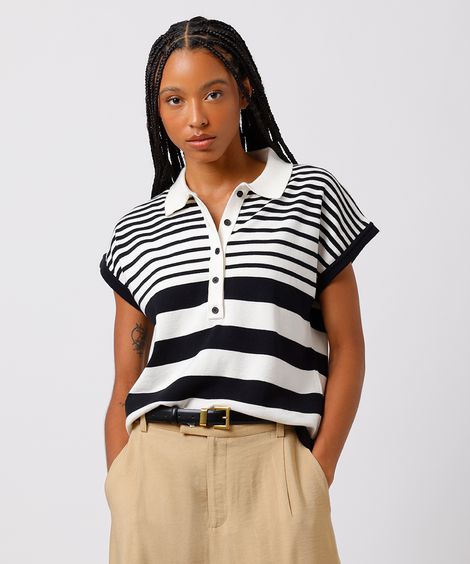 polo feminina de tricot listrada mindset preta