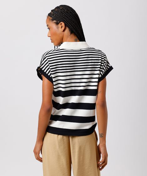 polo feminina de tricot listrada mindset preta