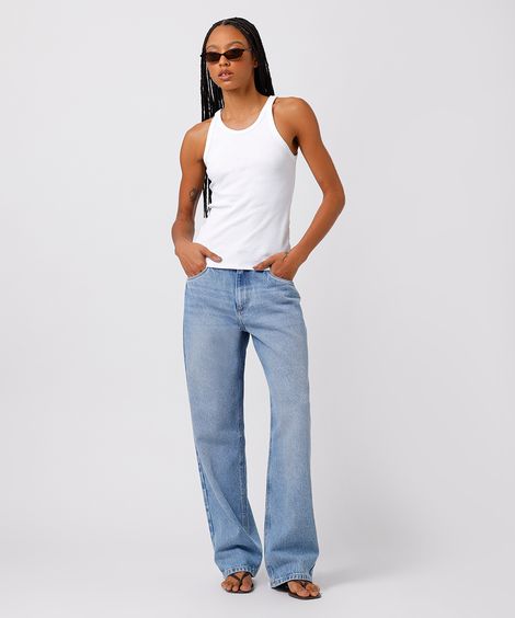 calça reta feminina jeans mindset azul