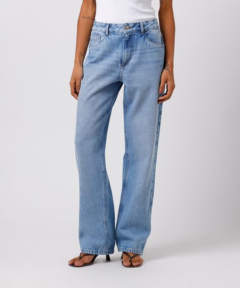 calça reta feminina jeans mindset azul