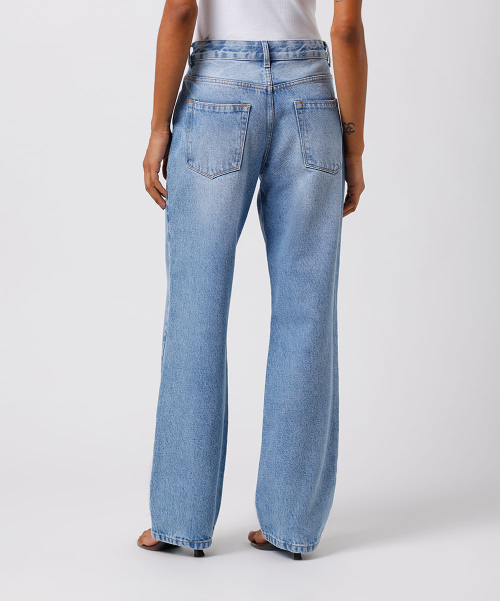 calça reta feminina jeans mindset azul