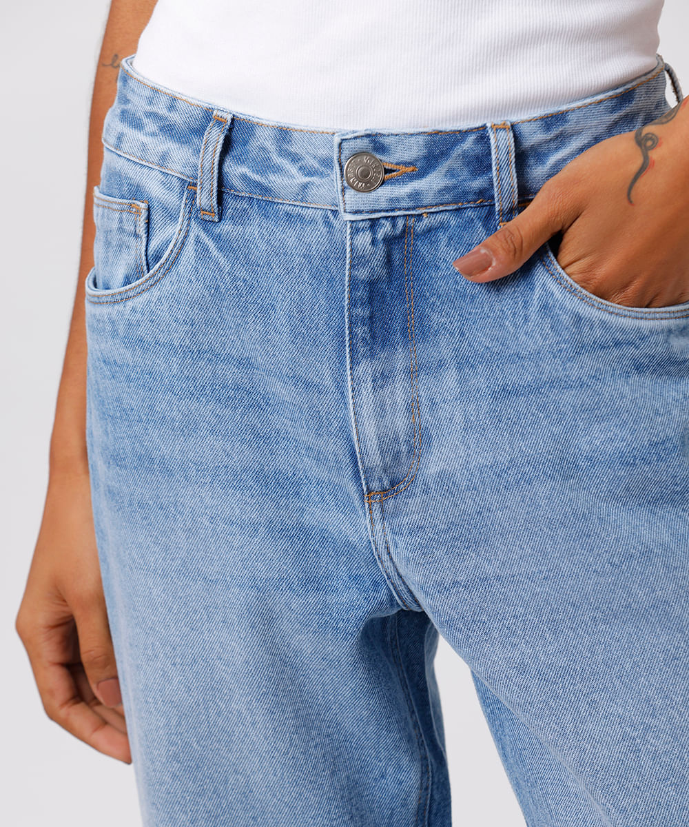 calça reta feminina jeans mindset azul