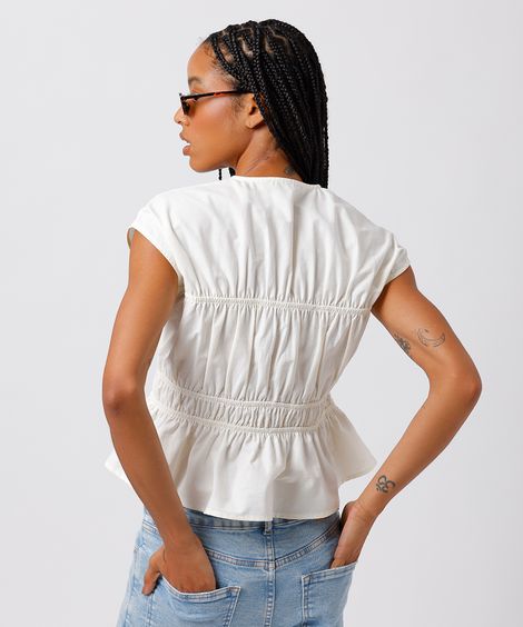 blusa feminina com algodão franzida mindset off white