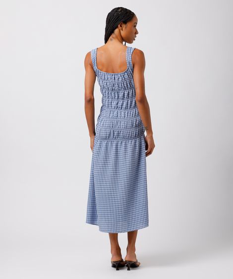 vestido midi feminino com franzidos decote quadrado xadrez mindset colorido