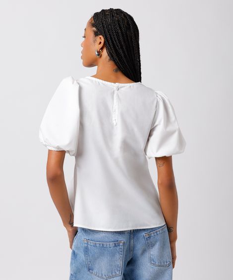 blusa peplum feminina manga bufante com pregas mindset off white