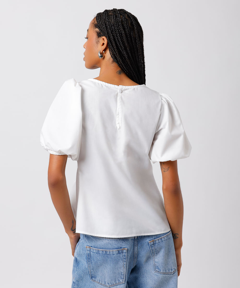 blusa peplum feminina manga bufante com pregas mindset off white