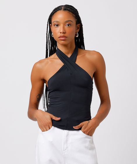 blusa feminina halterneck mindset preta