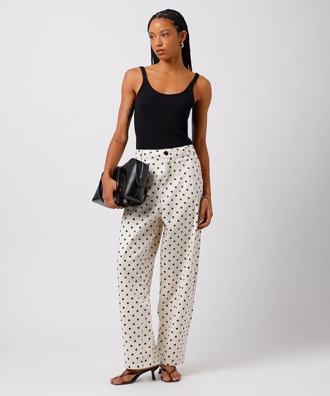 calça barrel feminina de sarja poá mindset off white
