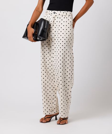 calça barrel feminina de sarja poá mindset off white