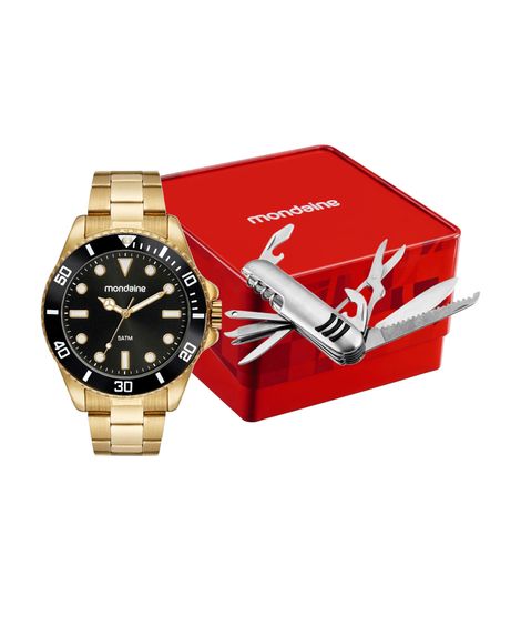 kit relógio masculino mondaine analógico 32549gpmvde2kb dourado