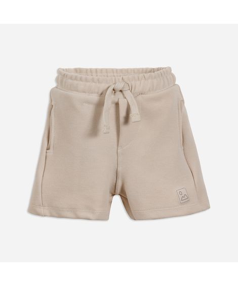 short infantil com algodão cós elástico texturizado bege
