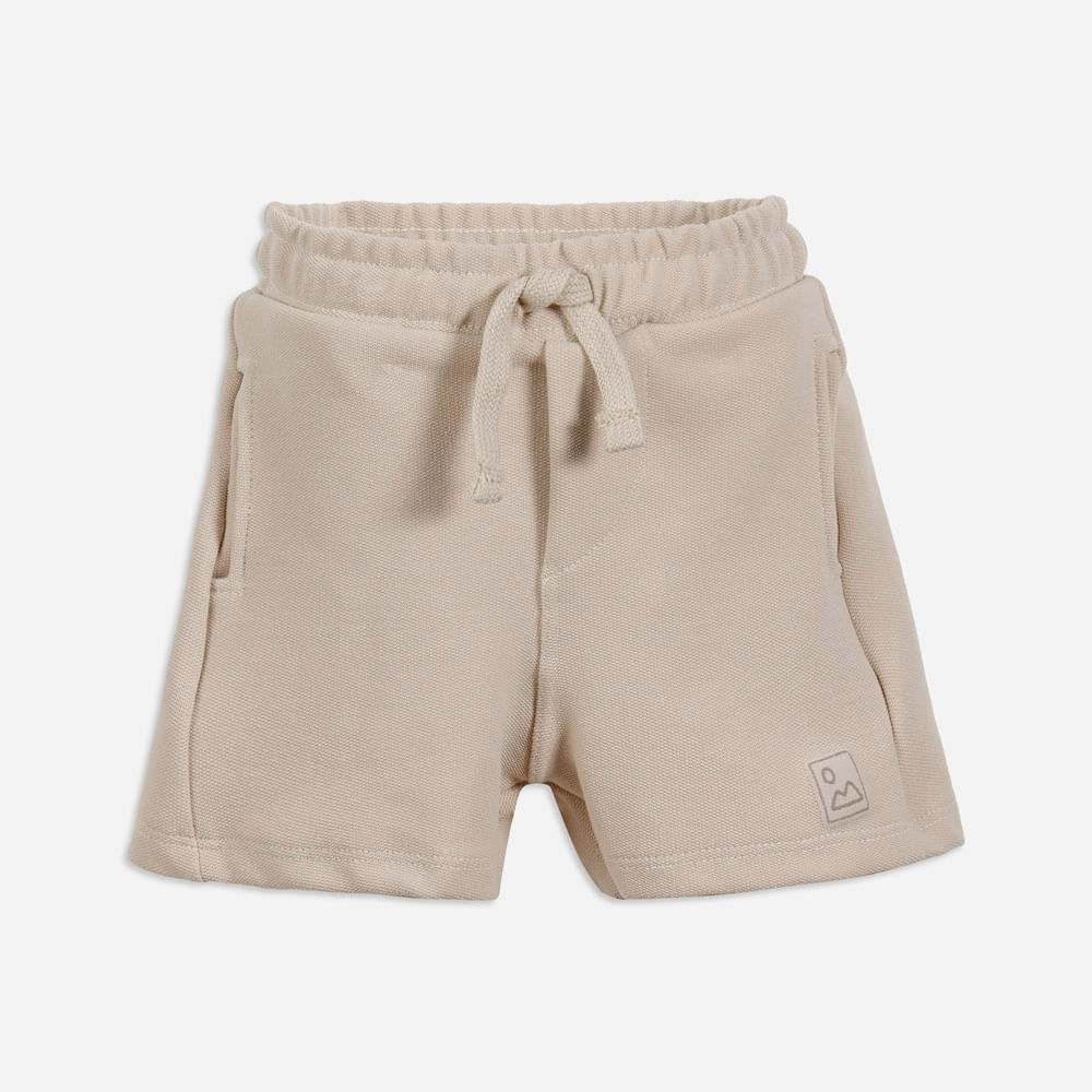 short infantil com algodão cós elástico texturizado bege