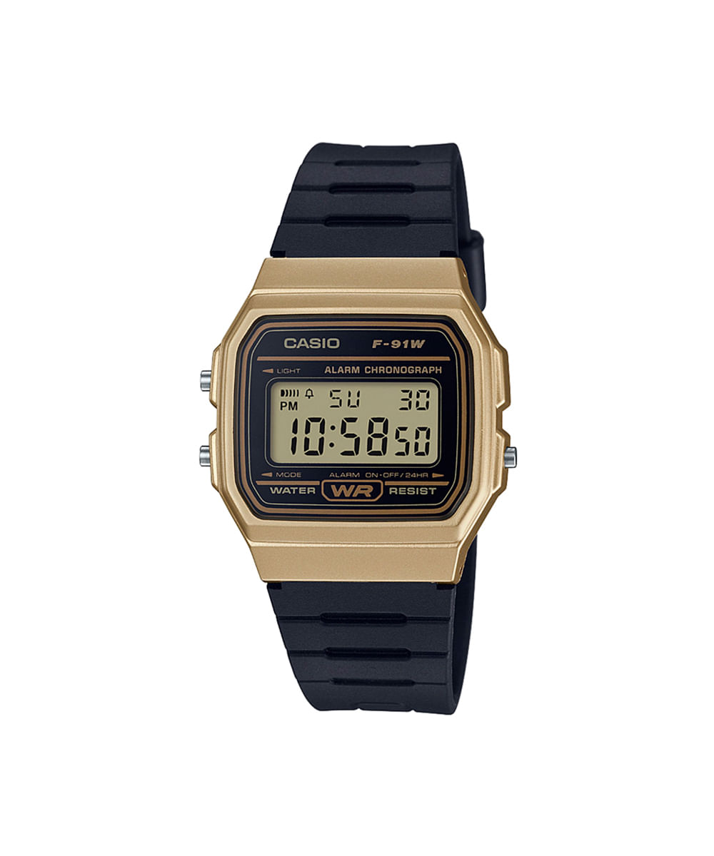 relógio masculino casio digital f 91wm 9adf dourado