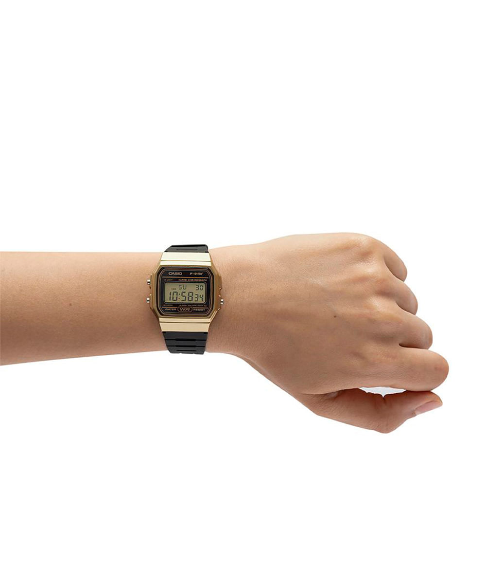 relógio masculino casio digital f 91wm 9adf dourado