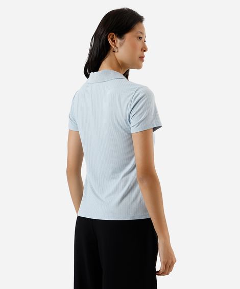 camisa feminina de viscose manga curta canelada azul