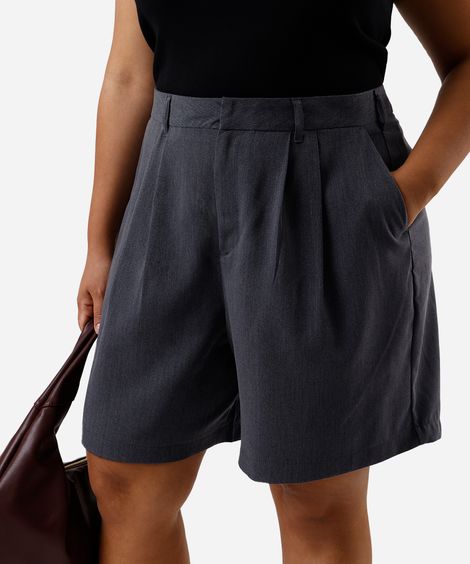 bermuda feminina de alfaiataria plus size azul