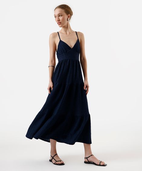 vestido midi alça fina feminino de laise com recortes azul