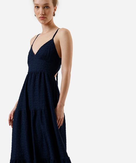vestido midi alça fina feminino de laise com recortes azul