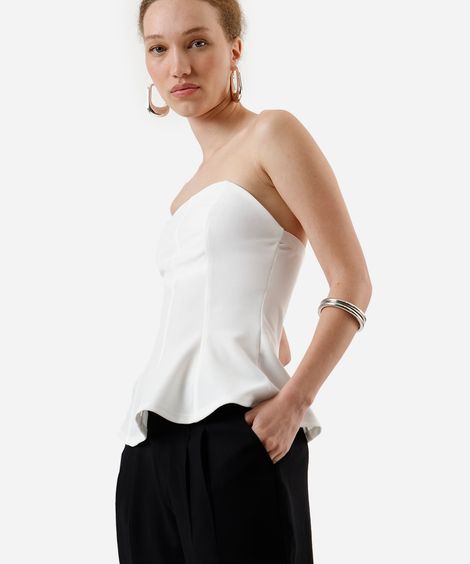 blusa peplum feminina sem alça texturizada off white