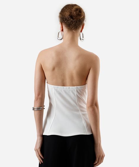 blusa peplum feminina sem alça texturizada off white