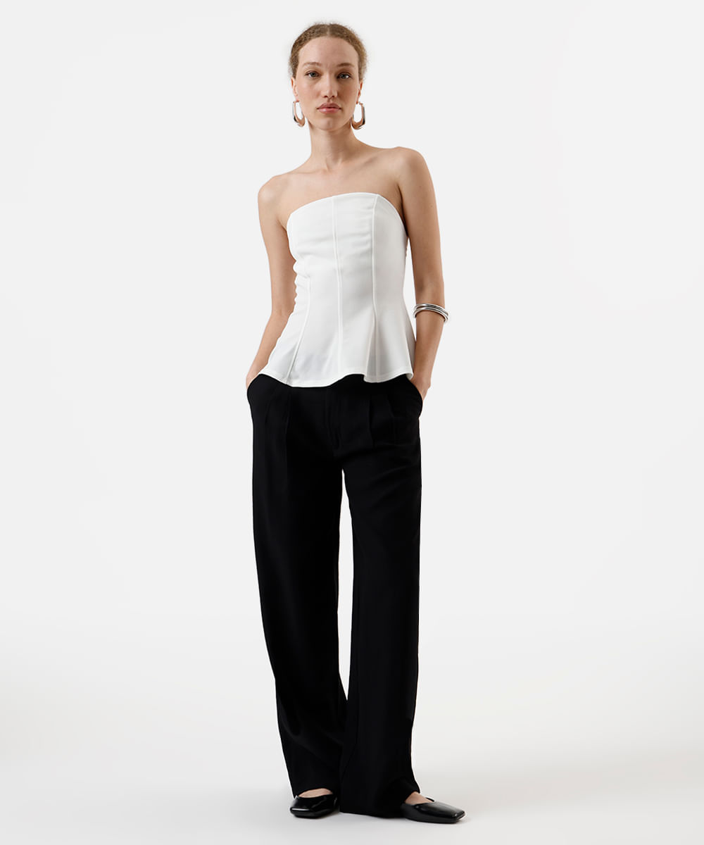 blusa peplum feminina sem alça texturizada off white