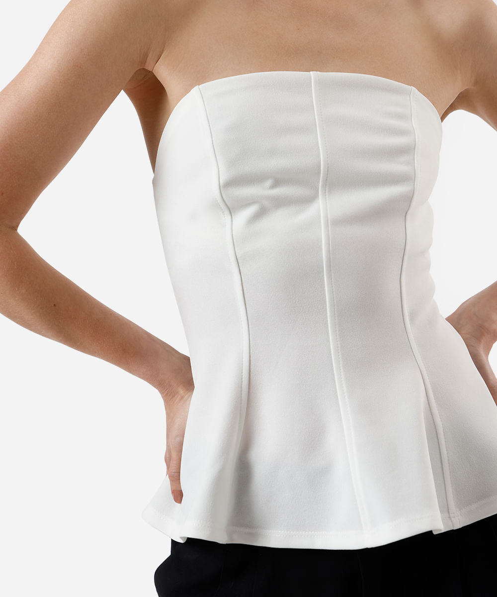 blusa peplum feminina sem alça texturizada off white