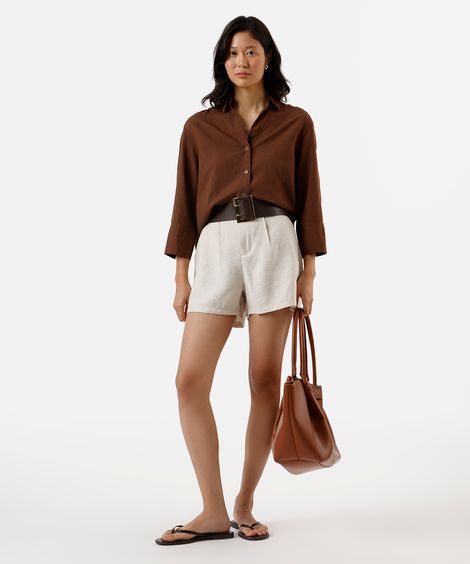 short de alfaiataria feminino com viscose bege