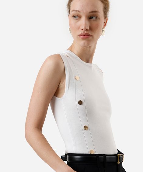 regata feminina de tricot com botões off white