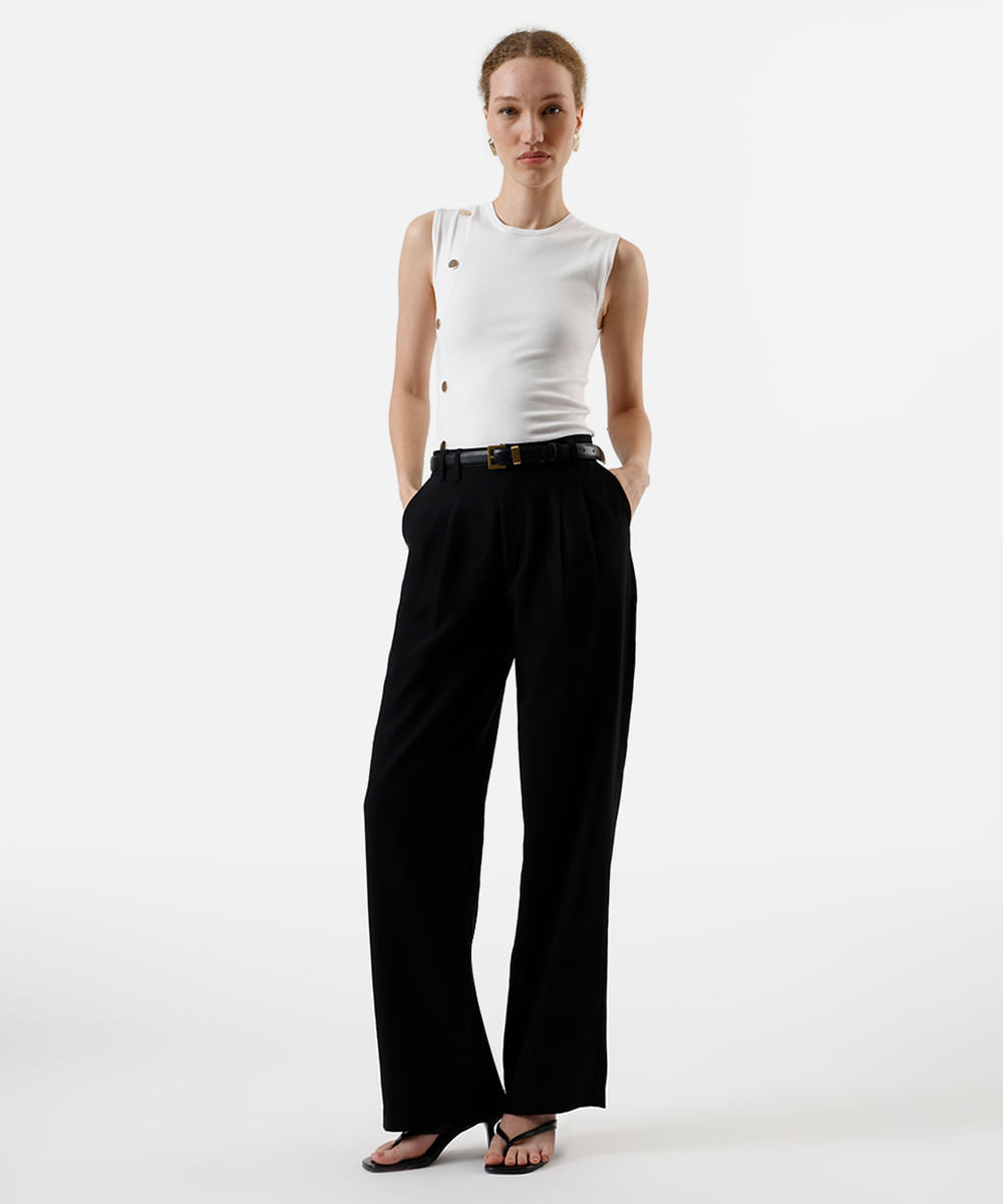 regata feminina de tricot com botões off white