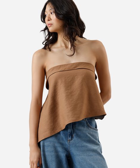 blusa sem alça feminina com viscose assimétrica marrom