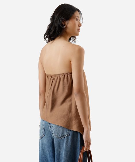 blusa sem alça feminina com viscose assimétrica marrom