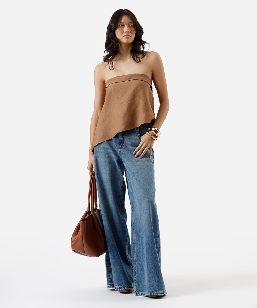 blusa sem alça feminina com viscose assimétrica marrom