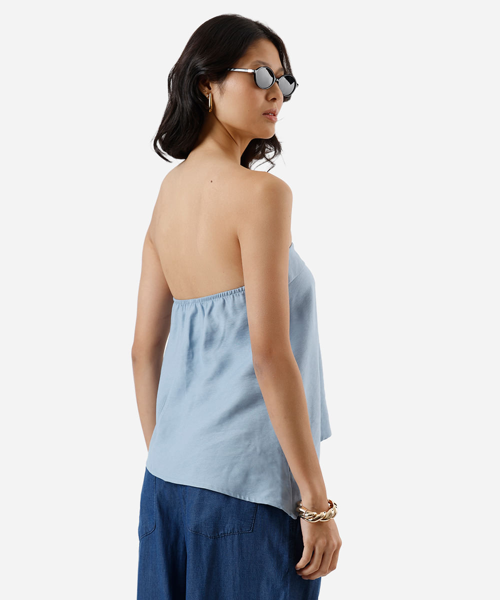 blusa sem alça feminina com viscose assimétrica azul