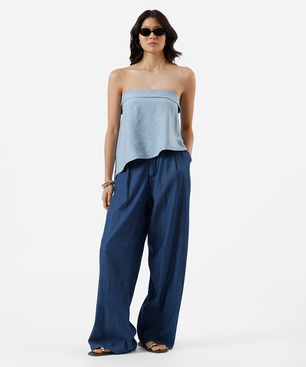 blusa sem alça feminina com viscose assimétrica azul