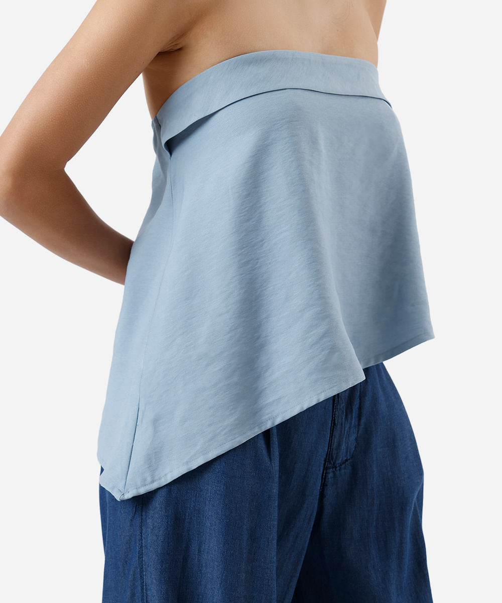 blusa sem alça feminina com viscose assimétrica azul