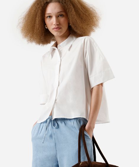 camisa feminina de algodão manga curta off white